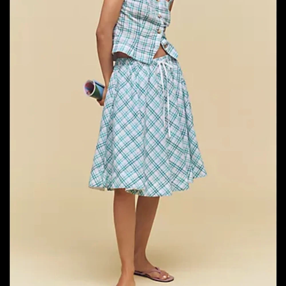 Maeve Blue and White Plaid Midi Skirt - Picture 2 of 3